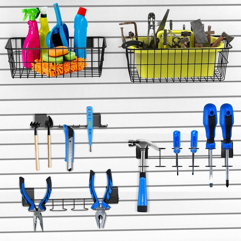 BeapTcely 6 Pcs Slatwall Screwdriver Holders Slatwall Plier Holders Stainless Steel Slat Wall Tool Utility Hooks Accessories Shelving Display Multi-Ring Tool Organizer Racks for Shop Store (6, Black) - Image 5